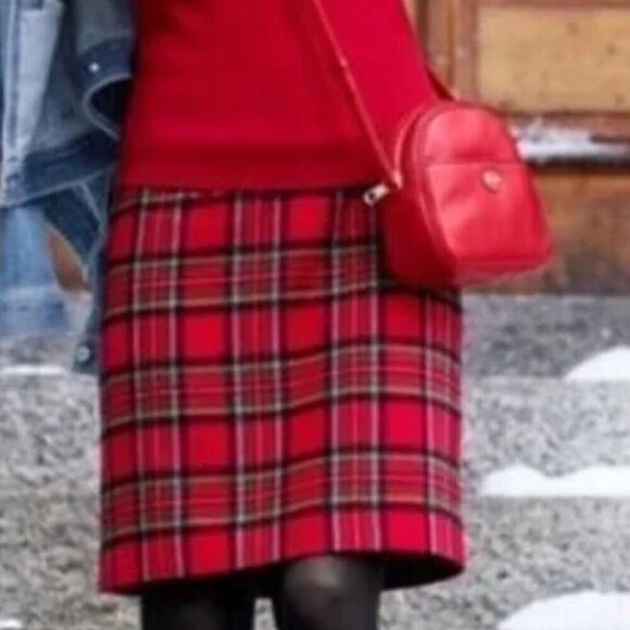 Talbots Red Metallic Plaid Pencil Skirt 16P Petite Wool Blend - Picture 2 of 10